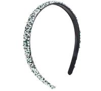 Whakano Glitter Headband for Women, Rhinestone Headband, Non-Slip Hair Band with Teeth, Plastic Headbands, Thin, Hair Accessories for Daily, Birthday, Party, Holiday, Proms, Wedding, Green Pearl