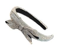 Whakano Glittering Rhinestone Hair Accessory with Bow, Fashionable Headband 2.3 cm Wide, Elegant Headpiece for Women, Hair Accessory for Daily, Birthday, Party, Holiday, Proms, Wedding, White A