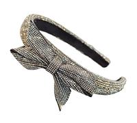 Whakano Glittering Rhinestone Hair Accessory with Bow, Fashionable Headband 2.3 cm Wide, Elegant Headpiece for Women, Hair Accessories for Daily, Birthday, Party, Holiday, Proms, Wedding, Light Grey