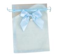 Whakano Pack of 5 Organza Bags with Drawstring, Organza Bag with Bow, Jewellery Bag, Gift Bag, for Wedding, Birthday, Sweets, Jewellery, Gift Wrapping, Party, Light Blue, 17 x 23 cm
