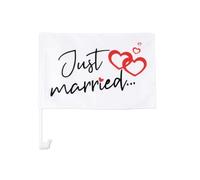 Whakano Set of 2 Wedding Car Flags 'Just Married' Car Flag, 46 x 30 cm, Wedding Flag, Wedding Decoration, Car Decoration for Wedding, Car Window Flag, Wedding Accessories, Wedding Gift, B