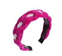 Whakano Velvet Headband Non-Slip Hair Band 3.5 cm Wide, Vintage Pearl Headband, Headpiece for Women, Hair Accessories for Daily, Birthday, Party, Holiday, Proms, Wedding, Rose Red