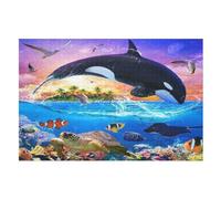Whale 1000 Piece Wooden Jigsaw Puzzle- Brain Teaser Game for Adults & Children Educational Activities Jigsaws, Clear Print - Thick & Durable Puzzles Board （75×50cm）