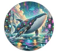Whale 1000 Pieces Jigsaws Stress Reliever Difficult Challenge for Adults Kids Creative Ocean Giants Round Family Game Gifts And Gifts (67.5x67.5cm)