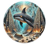 Whale 1000 Pieces Jigsaws Stress Reliever Difficult Challenge for Adults Kids Creative Ocean Giants Creative Round Jigsaw Puzzles Home Decor Gifts And Gifts (67.5x67.5cm)