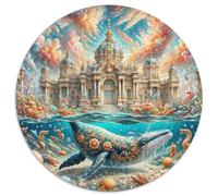 Whale 1000 Pieces Jigsaws Stress Reliever Difficult Challenge for Adults Kids Creative Ocean Giants Creative Round Jigsaw Puzzles Family Game Gifts And Gifts (67.5x67.5cm)