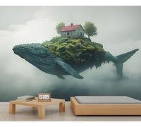 Whale 3D Wallpaper, Sky Wall Mural, Fairy Tale Whale Murals for Living Room Bedroom TV Background Office Decor - 280 * 200cm