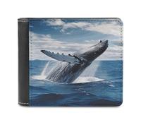 Whale Above Sea Water in The Ocean Leather Wallets RFID Blocking Slim Front Pocket Wallet Leather Money Clip, Stylish Mens Bifold Wallet Credit Card Holder Gift for Men