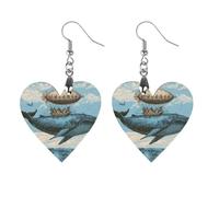 Whale Airship Floating Printed Wooden Earrings Pendants Lightweight Dangle Drop Earring Charms Gifts for Women