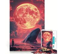 Whale And Blood Moon 1000 Piece Jigsaw Puzzles Mind Challenge Toy High Precision Die Cut Amusing Challenge for Waiting Time (38x52cm)