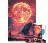 Whale And Blood Moon Jigsaw for Adults 1000 Pieces Brain Memory Game Laser Cut for Flawless Fit Unique Gift for Stress Relief (38x26cm)