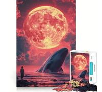 Whale And Blood Moon Jigsaw for Teenagers 1000 Pieces Mind Boost Fun Clean Cut Sturdy Components Heartwarming Gathering Activity (50x75cm)