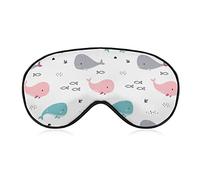 Whale and Fish in Sea Sleep Mask Blindfold Pink and Blue Adjustable Super-Smooth Soft Eye Mask Cover for Men Women Travel and Nap
