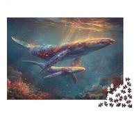 Whale And Its Baby Swimming in The Sea,Puzzles Gemusterte Nachhaltige Puzzles Für Erwachsene Hochwertige Holzspielpuzzles 1000pcs (75x50cm)