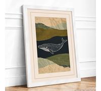 Whale and Mountain Coastal Framed Wall Art Print A2 White
