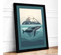 Whale and Mountain Minimalist Framed Wall Art Print A1 Black