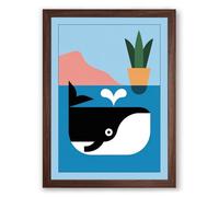 Whale and Open Book Minimalist Framed Wall Art Print A4 (29.7×21cm) Walnut, Wall Decor for Living Room, Bedroom, Office & Home, Ready to Hang, Art Gift