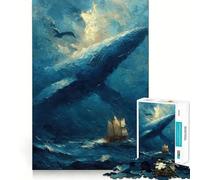 Whale And Sailboat Ocean Painting Puzzle for Adults 1000 Pieces Memory Play Game Firm Fit Secure Assembly Meaningful Connection Building Game (38x26cm)