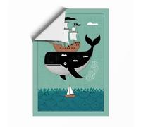 Whale and Sailing Ships Coastal Unframed Wall Art Print A4 (29.7×21cm), Wall Decor for Living Room, Bedroom, Office & Home, Art Gift