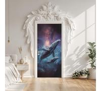 Whale Animal Sky Nebula Universe Door Mural Decals 85x215 cm Galaxy Stars Cosmos Mysterious Space Door Sticker, Peel and Stick Wallpaper Waterproof PVC Stickers for Bedroom Decor