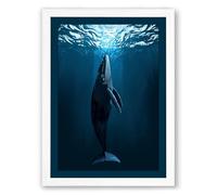 Whale Ascending Coastal Framed Wall Art Print A1 (84.1×59.4cm) White, Wall Decor for Living Room, Bedroom, Office & Home, Ready to Hang, Art Gift