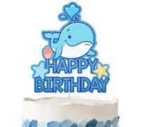 Whale Birthday Cake Topper - Glitter Whale Party Decorations for Birthday Party Supplies