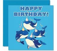 Whale Birthday Cards for Her Him - Party Animals Pyramid - Happy Birthday Card for Mum Dad Brother Sister Auntie Uncle Cousin Friend Family Colleague 145mm x 145mm Bday Greeting Cards