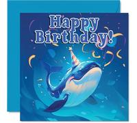 Whale Birthday Cards - Sealife Party - Happy Birthday Card for Son Daughter Brother Sister Grandson Granddaughter Niece Nephew Cousin, 145mm Bday Greeting Cards