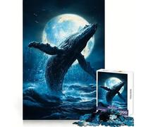 Whale Breach, Moonlight Ocean Jigsaw Puzzles 1000 Pieces Think Training Quiet Recreation Defined Edges Heartfelt Gift (50x75cm)