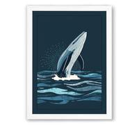 Whale Breaches Coastal Framed Wall Art Print A3 (42×29.7cm) White, Wall Decor for Living Room, Bedroom, Office & Home, Ready to Hang, Art Gift