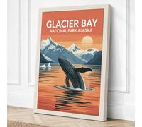 Whale Breaching at Glacier Bay Canvas Wall Art Print 24x16 Inch | Cream