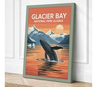 Whale Breaching at Glacier Bay Canvas Wall Art Print 30x20 Inch | Sage