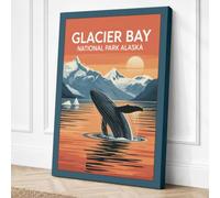 Whale Breaching at Glacier Bay Canvas Wall Art Print 30x20 Inch | Teal