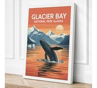 Whale Breaching at Glacier Bay Canvas Wall Art Print 30x20 Inch | White