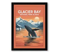 Whale Breaching at Glacier Bay Vintage Framed Wall Art Print A1 (84.1×59.4cm) Black, Wall Decor for Living Room, Bedroom, Office & Home, Ready to Hang, Art Gift