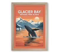 Whale Breaching at Glacier Bay Vintage Framed Wall Art Print A1 (84.1×59.4cm) Oak, Wall Decor for Living Room, Bedroom, Office & Home, Ready to Hang, Art Gift