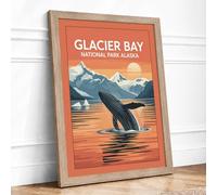 Whale Breaching at Glacier Bay Vintage Framed Wall Art Print A2 Oak | Ready to Hang, Premium Gi Paper, Fade-Resistant Inks, Securely Packaged, UK Made