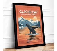 Whale Breaching at Glacier Bay Vintage Framed Wall Art Print A3 (42×29.7cm) Black, Wall Decor for Living Room, Bedroom, Office & Home, Ready to Hang, Art Gift