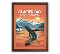 Whale Breaching at Glacier Bay Vintage Framed Wall Art Print A3 (42×29.7cm) Walnut, Wall Decor for Living Room, Bedroom, Office & Home, Ready to Hang, Art Gift
