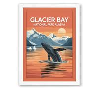 Whale Breaching at Glacier Bay Vintage Framed Wall Art Print A3 (42×29.7cm) White, Wall Decor for Living Room, Bedroom, Office & Home, Ready to Hang, Art Gift