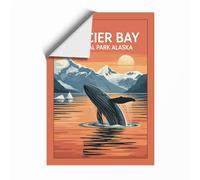 Whale Breaching at Glacier Bay Vintage Unframed Wall Art Print A2 (59.4×42cm), Wall Decor for Living Room, Bedroom, Office & Home, Art Gift