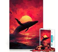 Whale Breaching at Sunset 1000 Piece Adult Puzzles Logic Puzzle Play Precision Cut Smooth Edges for Family Gatherings (50x75cm)