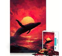 Whale Breaching at Sunset Jigsaw Puzzles 1000 Mental Focus Game No Gap Tight Fitting Design Interactive Brain Challenge for Home (38x26cm)
