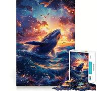 Whale Breaching at Sunset with Seagulls Jigsaws for Adults1000 Pieces Brain Memory Game Fine Cut Premium Finishing Engaging Way to Pass Free Hours (38x26cm)