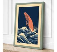 Whale Breaching Japandi Canvas Wall Art Print 18x12 Inch (46 x 30 cm)