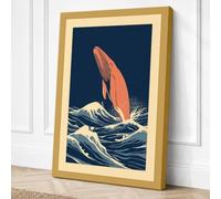 Whale Breaching Japandi Canvas Wall Art Print 30x20 Inch (76 x 51 cm)