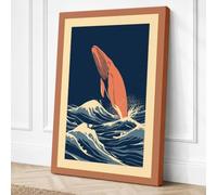 Whale Breaching Japandi Canvas Wall Art Print 36x24 Inch (91 x 61 cm)