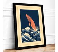 Whale Breaching Japandi Framed Wall Art Print A3 (42×29.7cm) Black, Wall Decor for Living Room, Bedroom, Office & Home, Ready to Hang, Art Gift