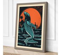 Whale Breaching Sun Coastal Canvas Wall Art Print 18x12 Inch (46 x 30 cm)