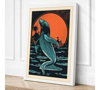 Whale Breaching Sun Coastal Canvas Wall Art Print 24x16 Inch (61 x 41 cm)